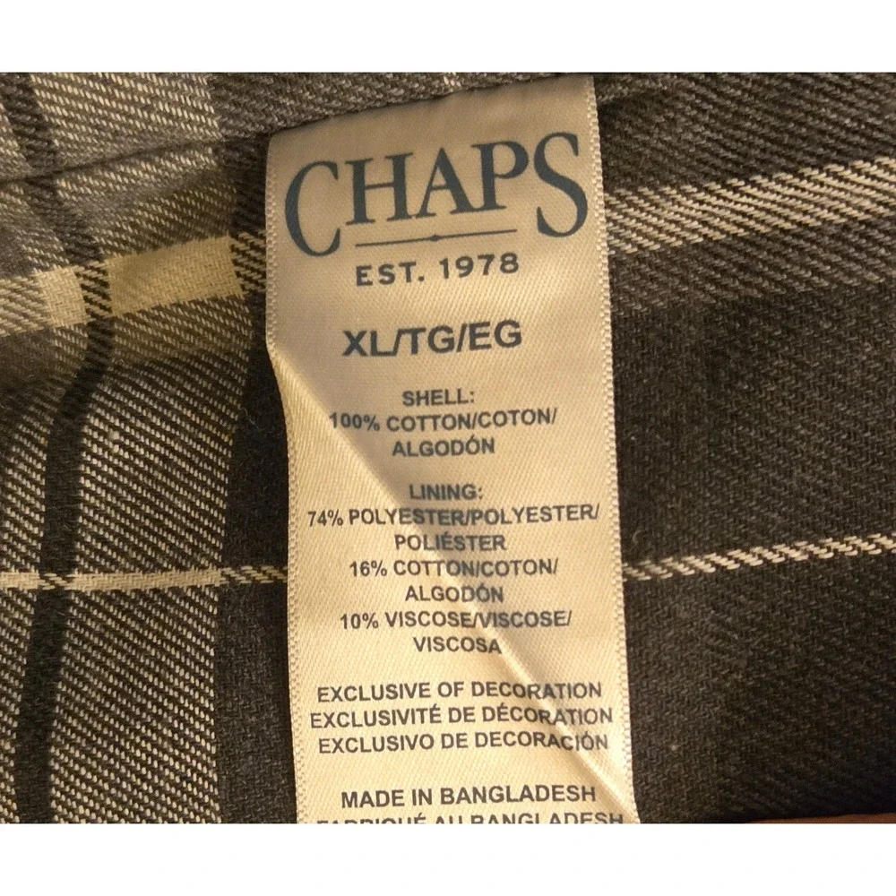 Chaps Mens XL Black Seacoast Wash Plaid Lined Corduroy Collar Shirt Jacket NWT